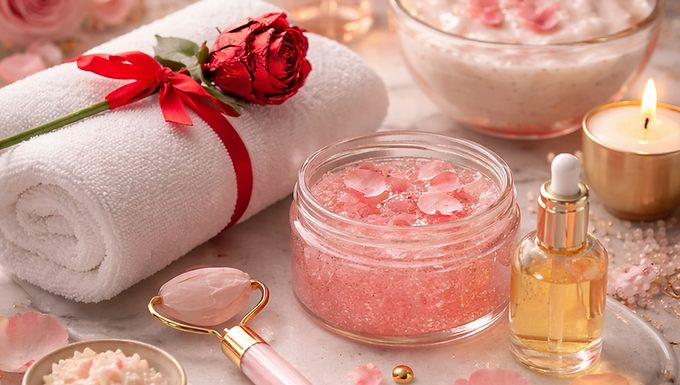 The Rose Indulgence Ritual is a 75-minute beauty experience created purely for softness, glow, and deep sensory indulgence. Your ritual begins the moment you enter the room, where a chocolate rose awaits you on the treatment bed as a gentle invitation to slow down. The experience unfolds with a double cleanse and gentle exfoliation, followed by a warm oil facial lymphatic drainage massage designed to depuff, stimulate lymphatic flow, and melt tension from the face. A low-dose Korean spicule treatment is then applied to create microscopic channels at the surface of the skin, instantly plumping the complexion while supporting collagen production and softening the appearance of fine lines. As an Egyptian Rose hydrating jelly mask is layered over the skin, extended massage of the neck, shoulders, hands, and arms allows the body to fully relax, while a radiofrequency eye rejuvenation treatment helps reduce puffiness and revive tired eyes. This ritual is intentionally slow, deeply nurturing, and designed to leave you glowing, softened, and exquisitely cared for from head to hands.