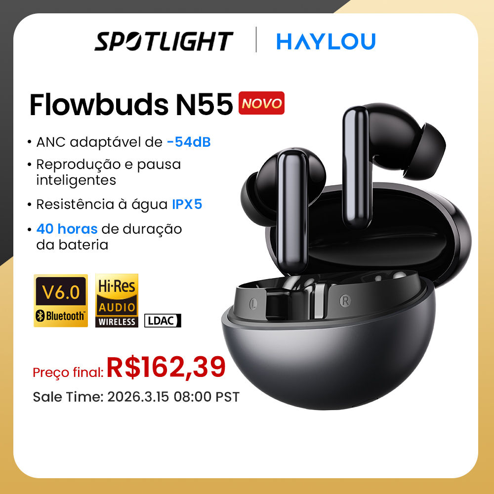 HAYLOU Flowbuds N55 Wireless Earbuds 54dB Adaptive ANC Bluetooth 6.0 LDAC Hi-Res