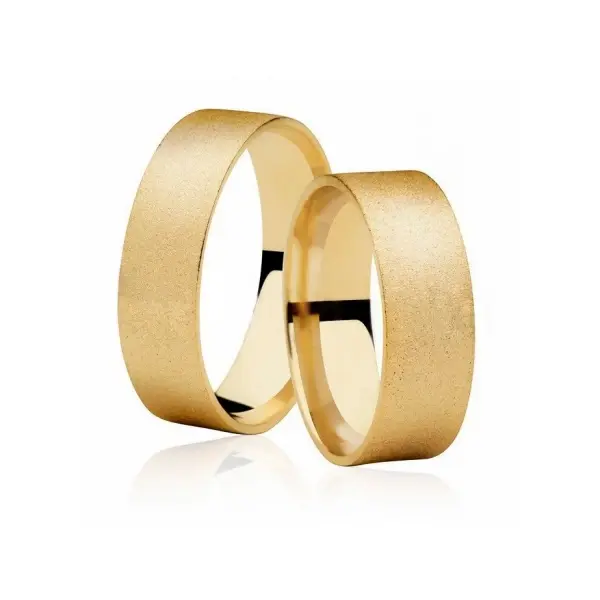 Par de Aliança Casamento de Ouro 18k Quadrada Diamantada de 6,0mm