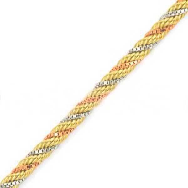 Pulseira de Ouro 18k Corda Tricolor de 2,3mm com 19cm
