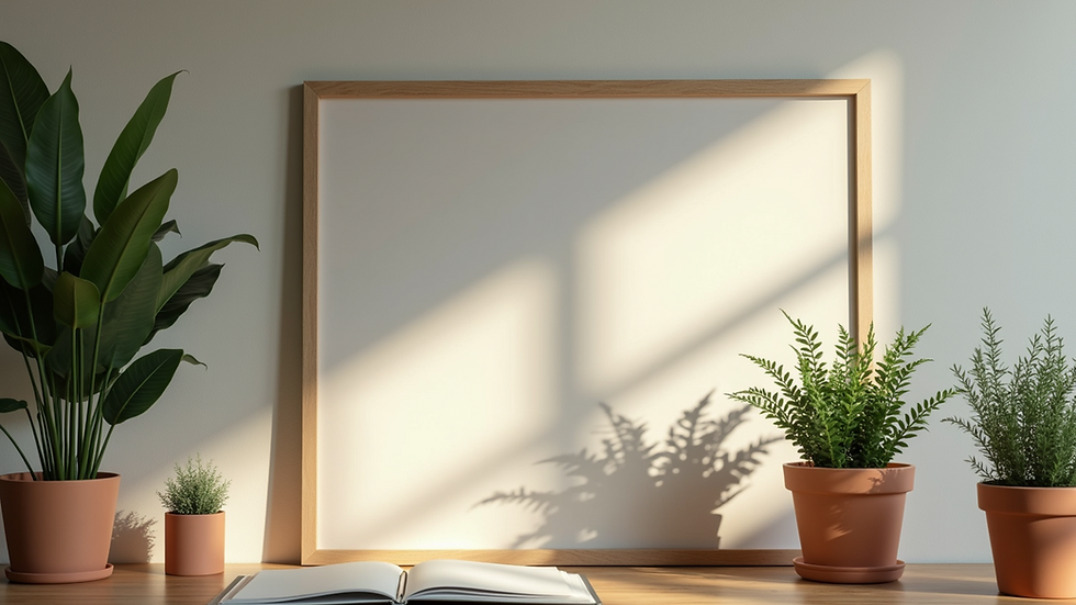 Close-up of a cozy workspace with motivational quotes and plants