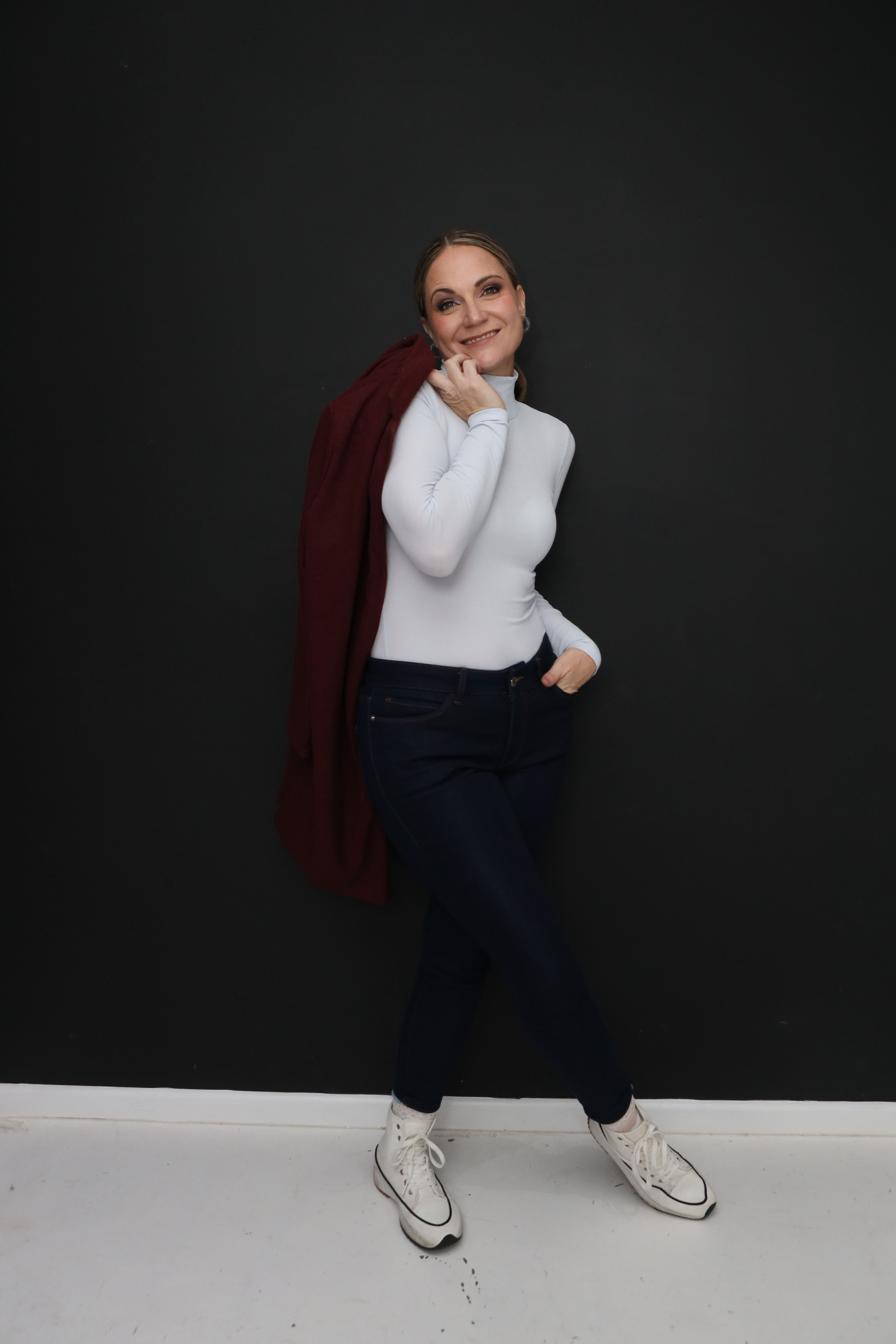 ICE BLUE POLO NECK TOP