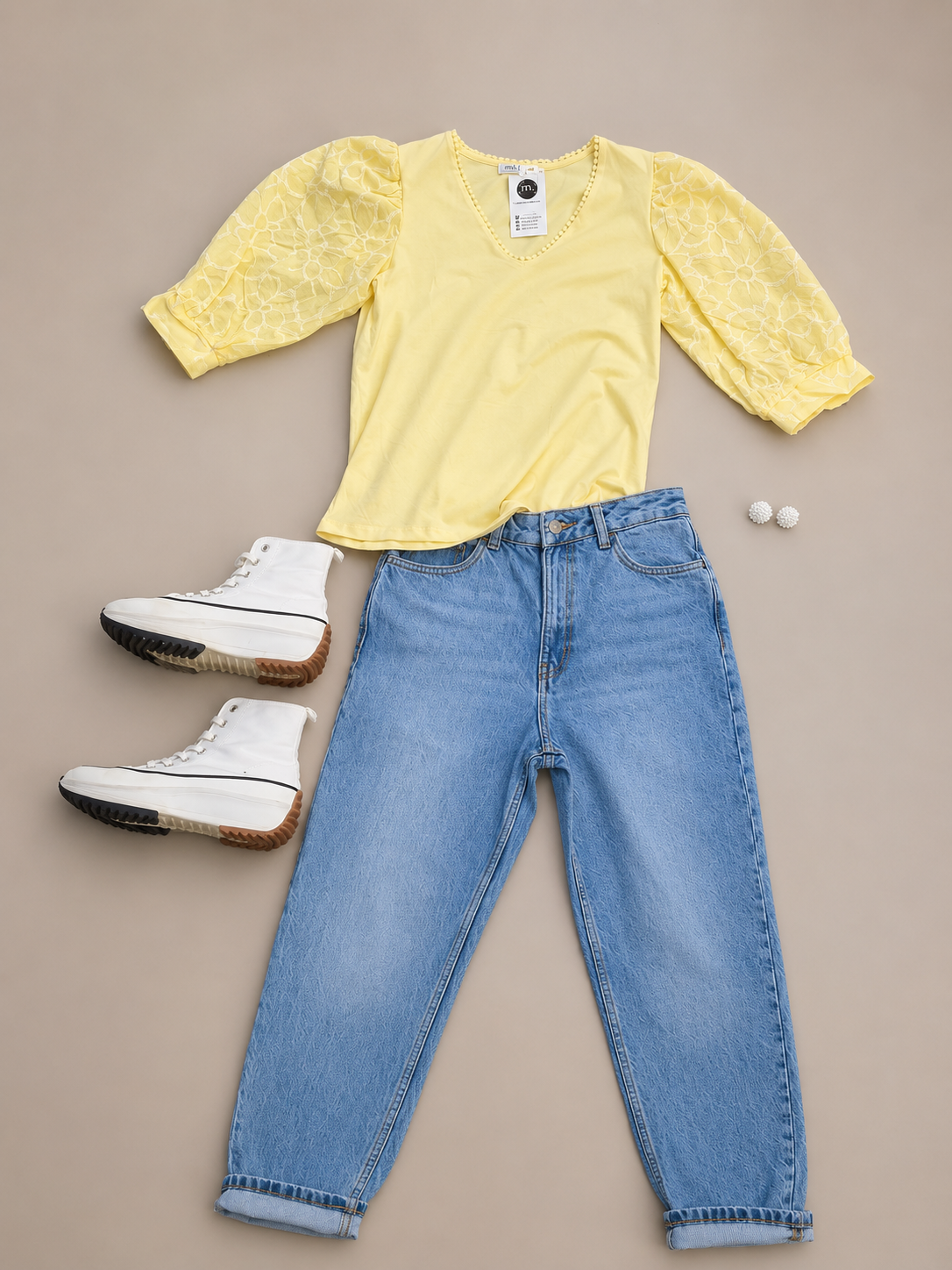 YELLOW DETAILED SLEEVES TOP