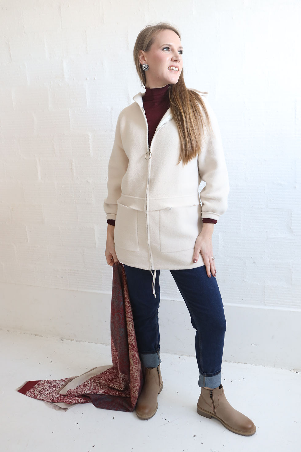 Thumbnail: Buttercream Drawstring knit Coat