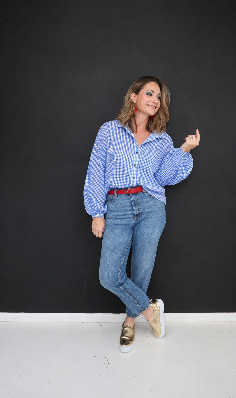 BLUE PUFF-SLEEVE BUBBLE TOP