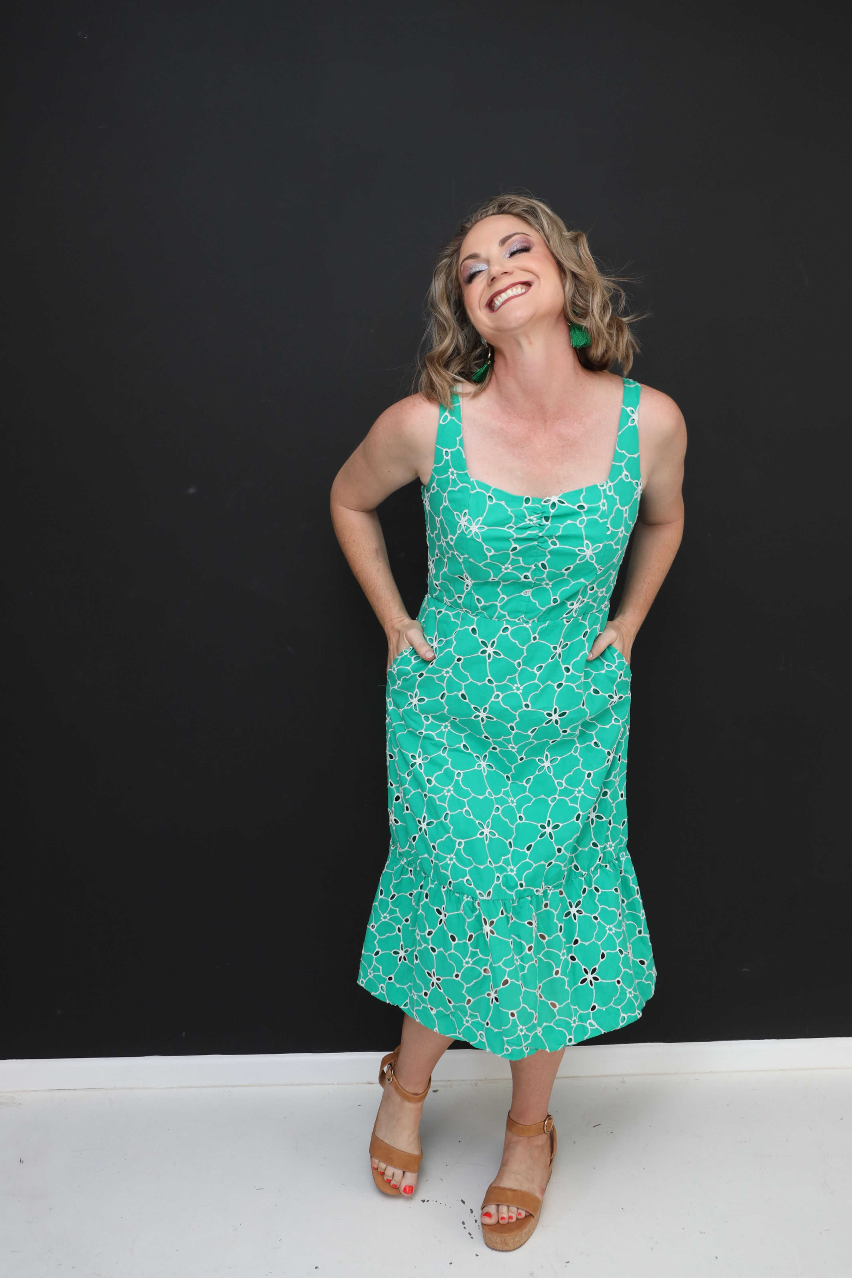 ROYAL GREEN ANGLAISE PATTERN DRESS