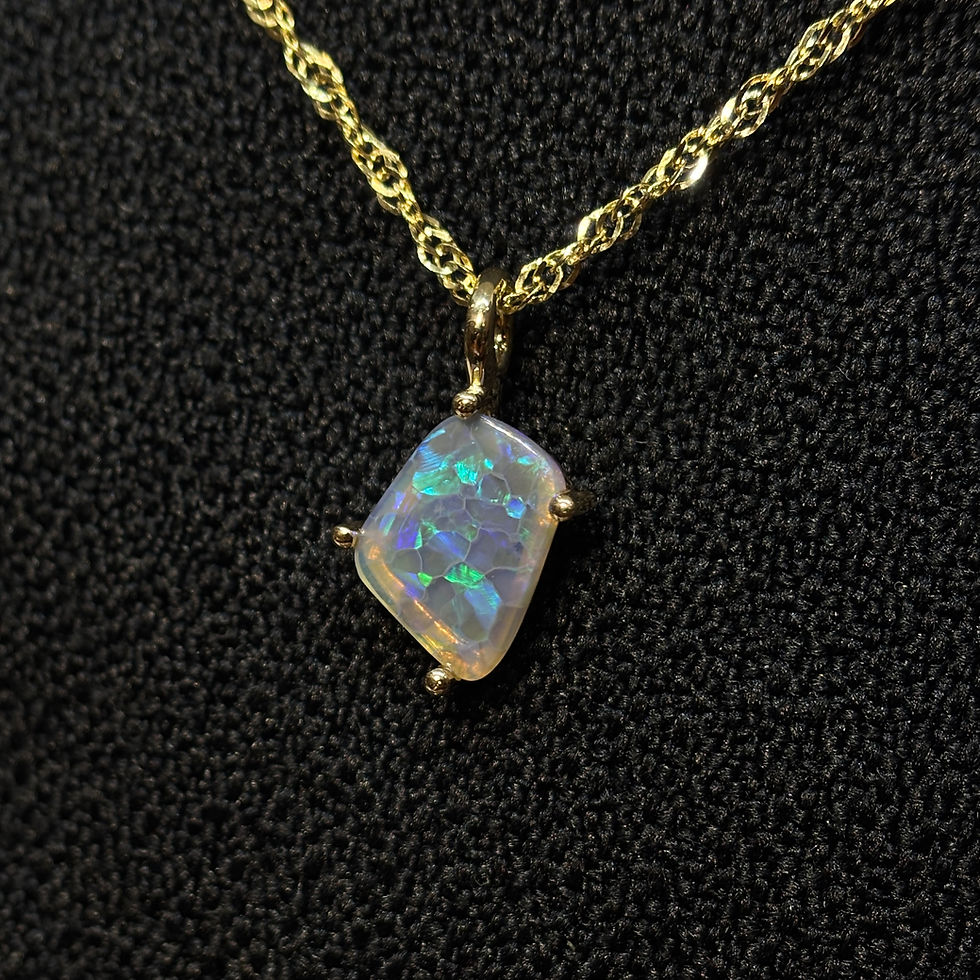 Thumbnail: Rich Solid 10k Gold Australian Coober Pedy Flagstone Opal Necklace