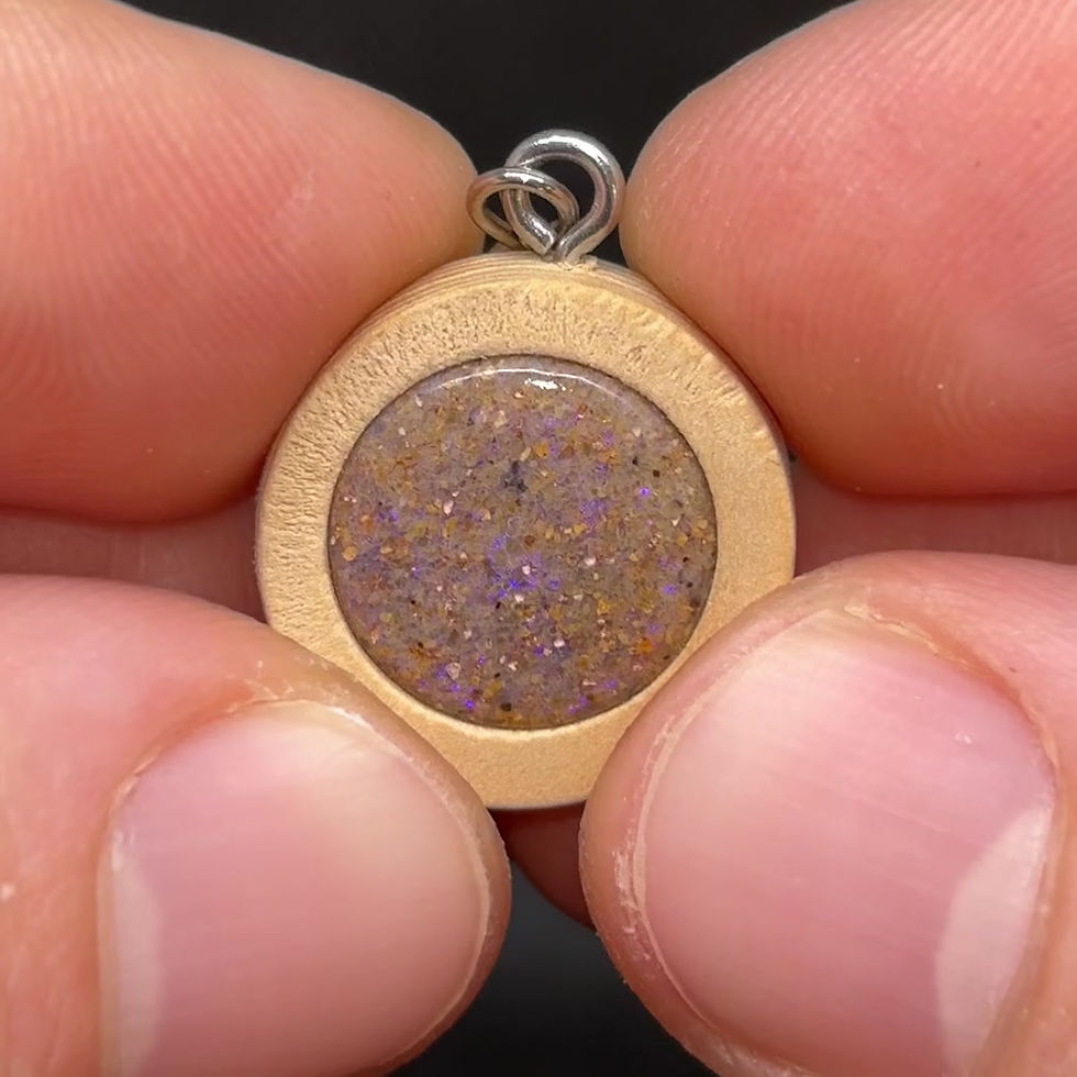 Thumbnail: Louisiana Hidden Fire Opal Dangle Wood Bezel Earrings