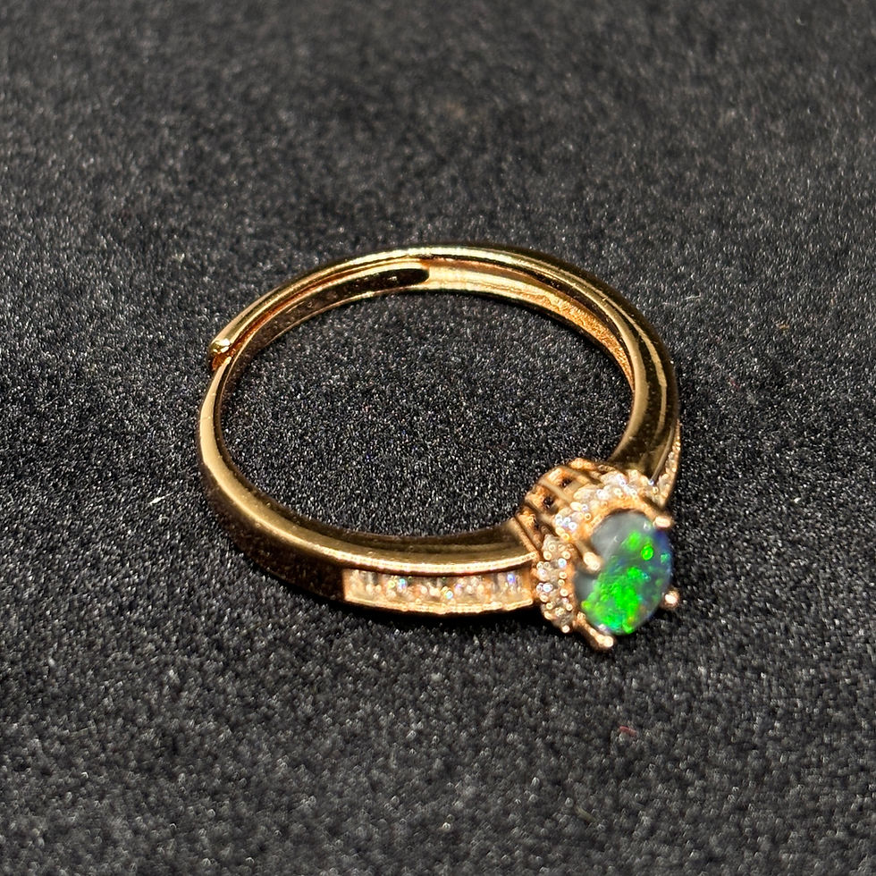 Thumbnail: Black Galactic Australian Lightning Ridge Rose Gold Opal Ring