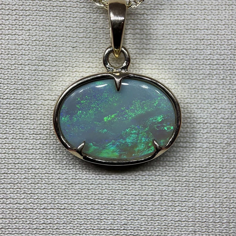 Thumbnail: Solid 9k Gold Australian Lightning Ridge Nebula Opal Necklace