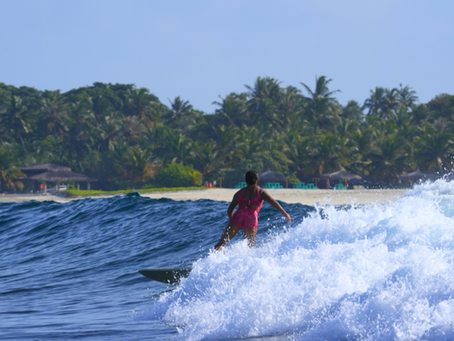 Surfing on a womens surf retreat