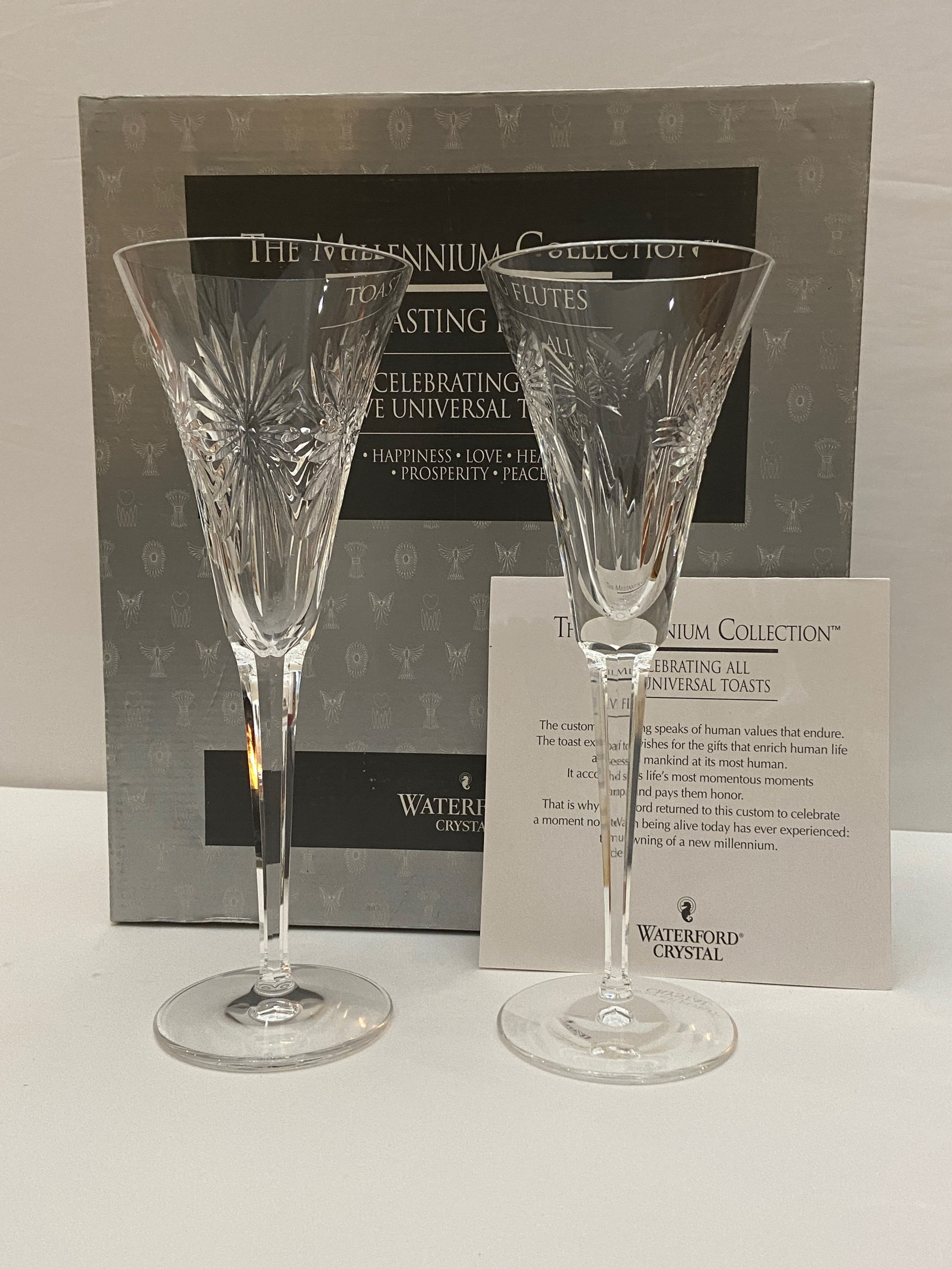 Waterford Crystal, Retired, Year 2000, Millennium Flutes Universal, Mint in Box