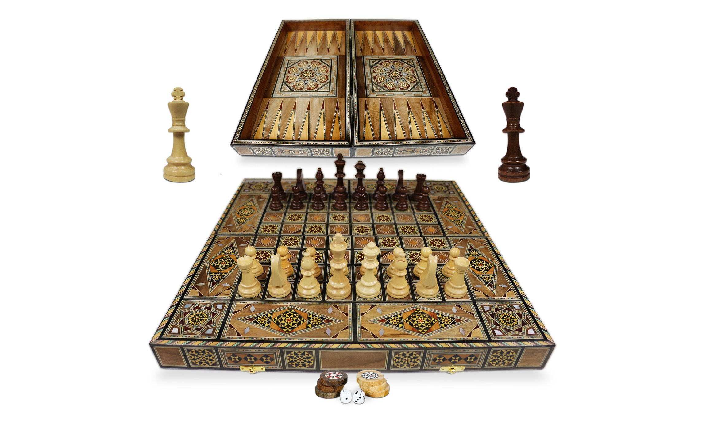 Holz Backgammon/Schach Brett inkl. Holz Steine und Figuren BT502F