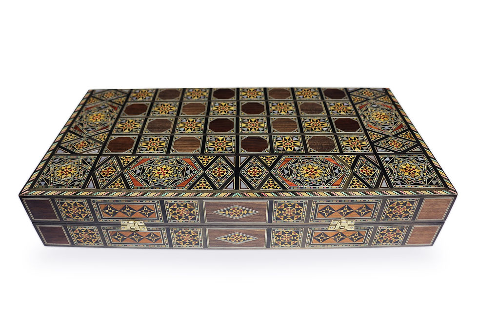 الصورة المصغرة: Holz Backgammon/Schach Brett inkl. Holz Steine BC530