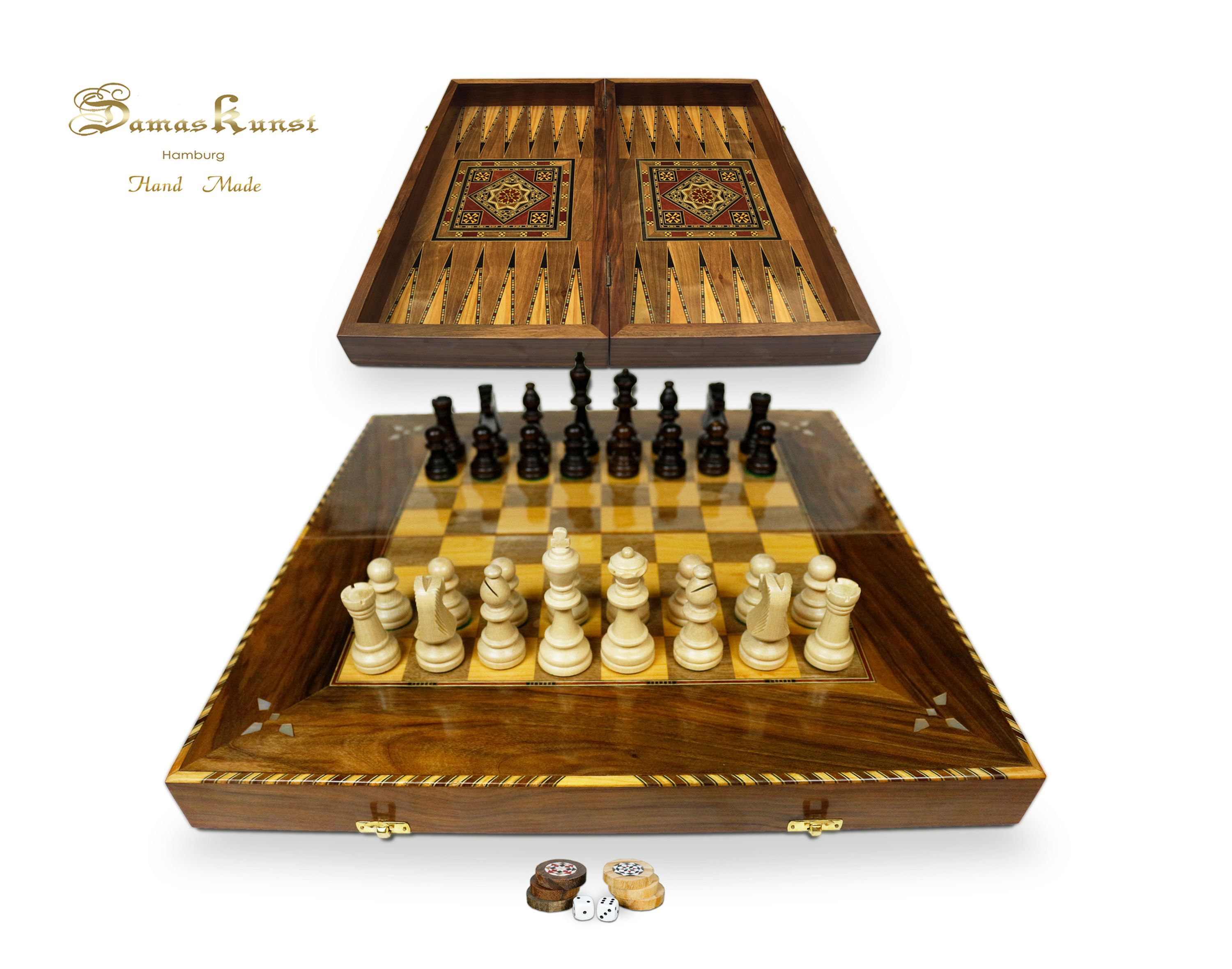 Holz Backgammon/Schach Brett  inkl.Steine &Figuren aus Holz