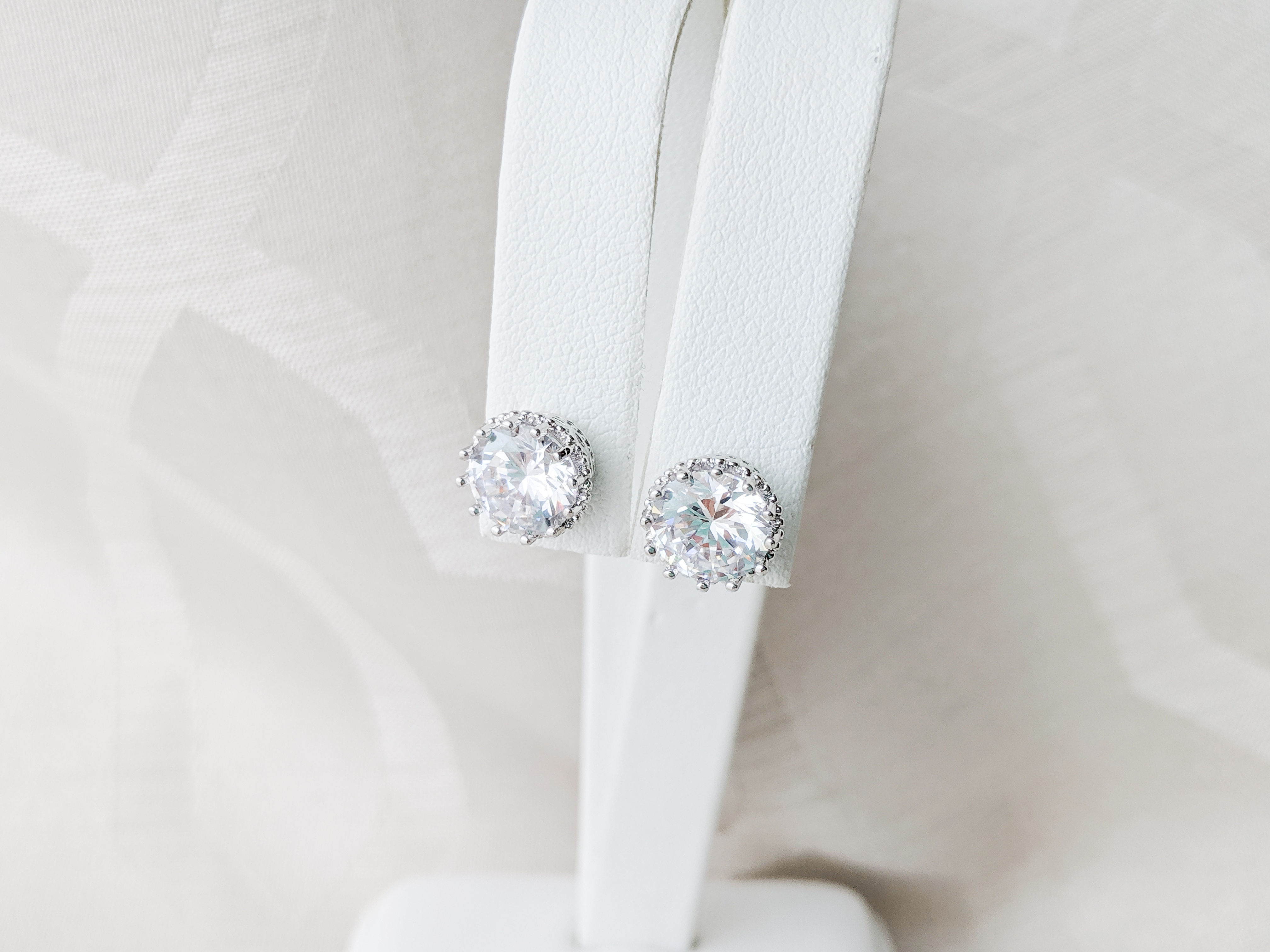 Silver Large Diamond Stud Earrings