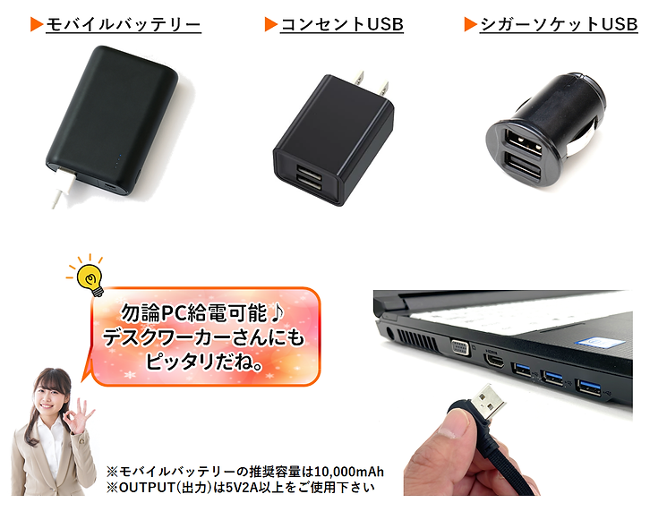 モバイルバッテリーを使用すれば屋外使用可能