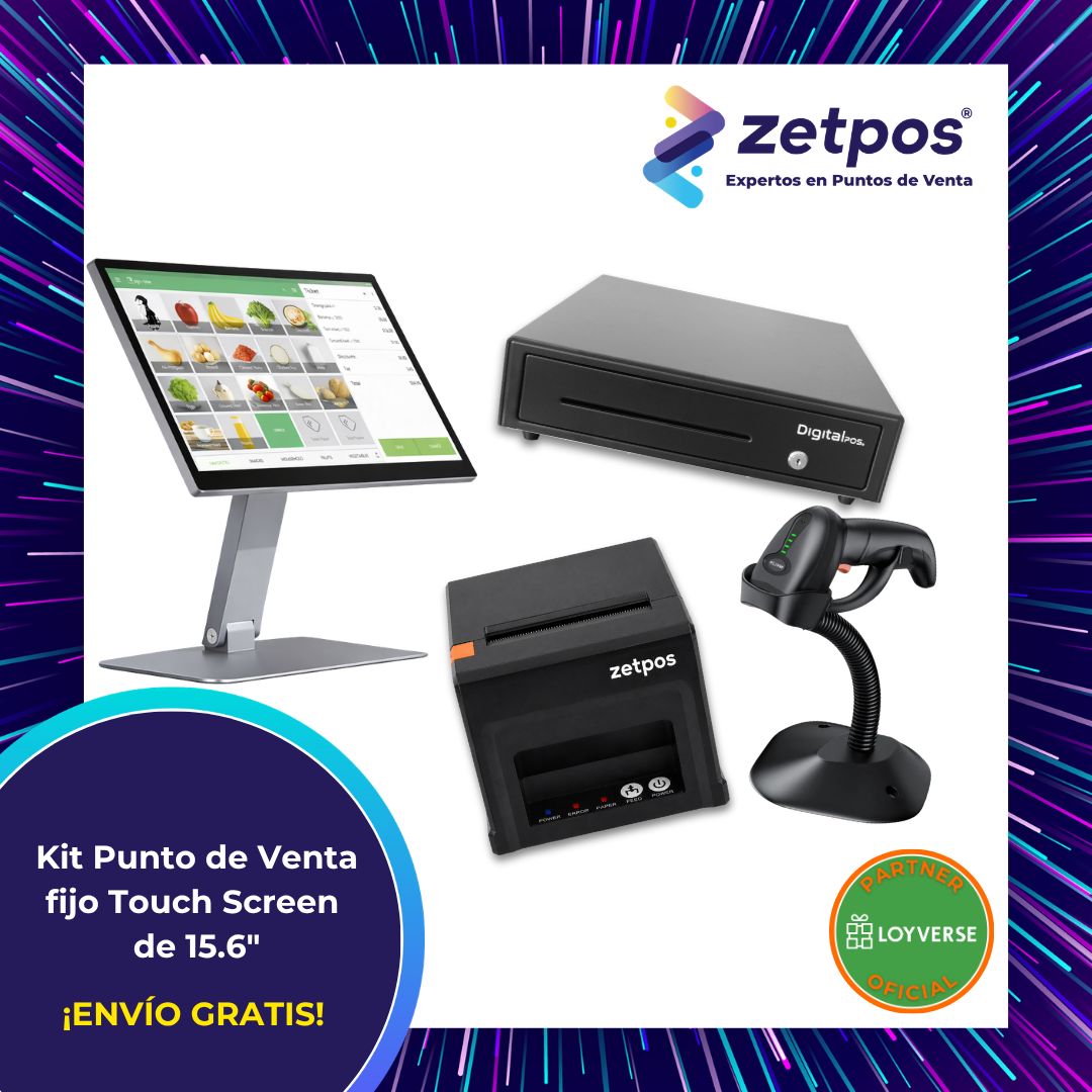 Kit Punto De Venta Fijo Touch Screen 15.6" + Impresora + Lector + Cajón