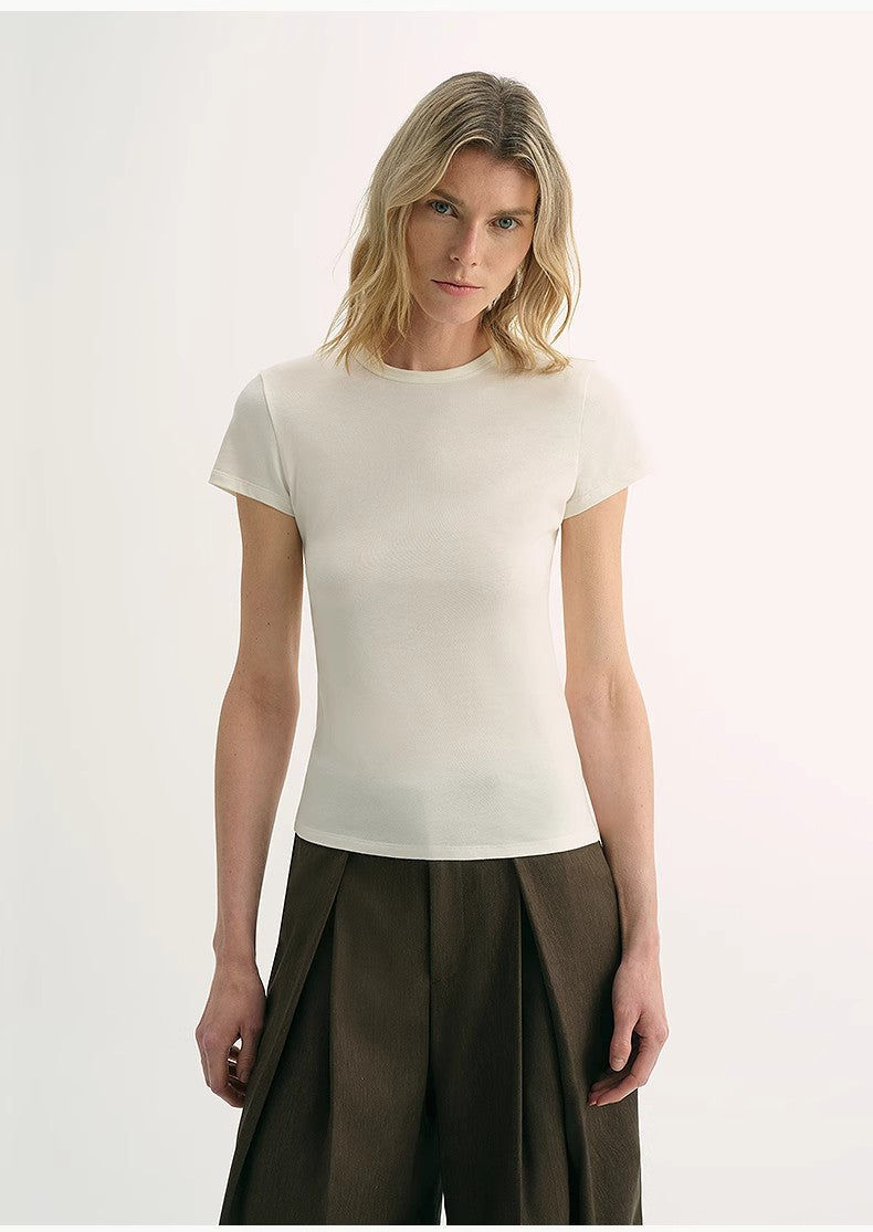 Thumbnail: LINDIS Wool Mulberry Silk Classic Short-Sleeved Round Neck T-Shirt for Women