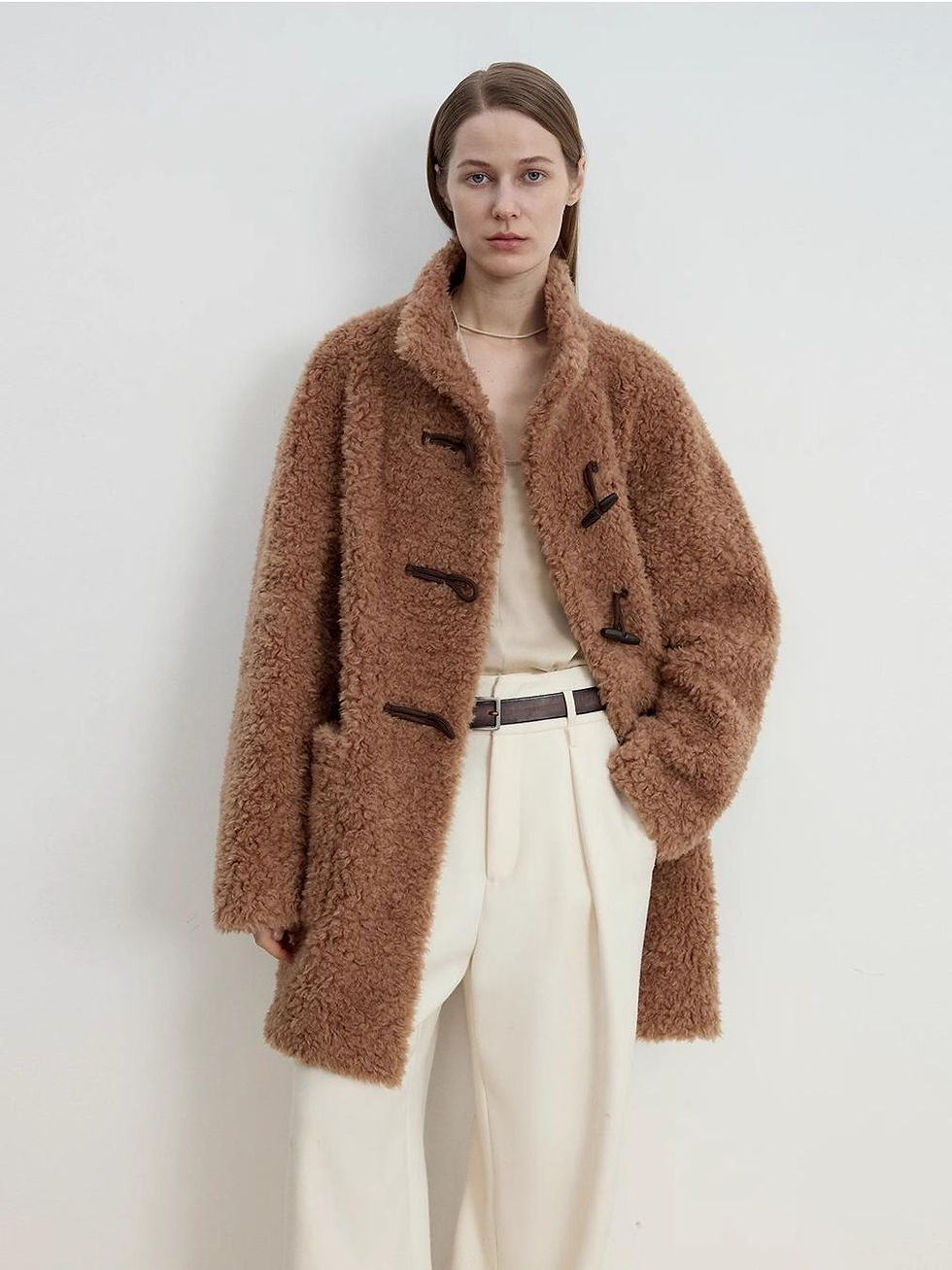Thumbnail: Lagon Style Curly Shearling Velvet Stick Button Stand Collar Jacket