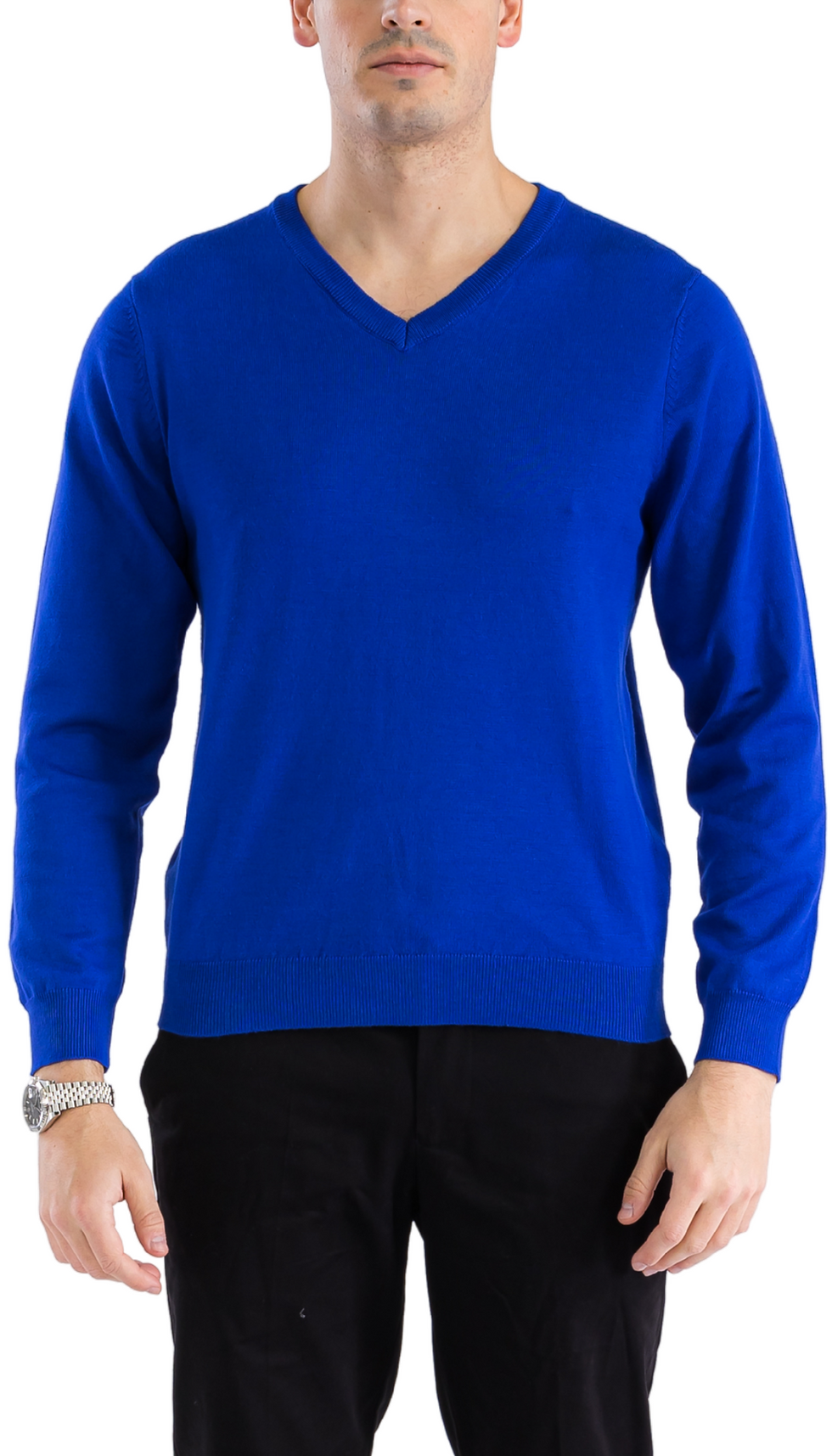 Sam Jacobi Mens Pullover Indigo Knitted Sweater V-Neck Stylish Knitwear