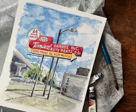 Painting of the original Pal's Sudden Service restaurant in East Tennessee