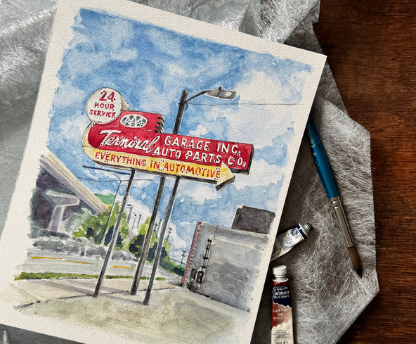 Painting of the original Pal's Sudden Service restaurant in East Tennessee