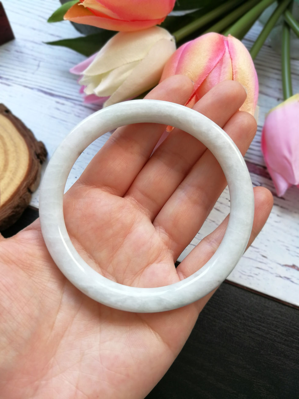 Thumbnail: 62.1mm White Type A Grade A Natural Jadeite Jade Traditional Round Bangle