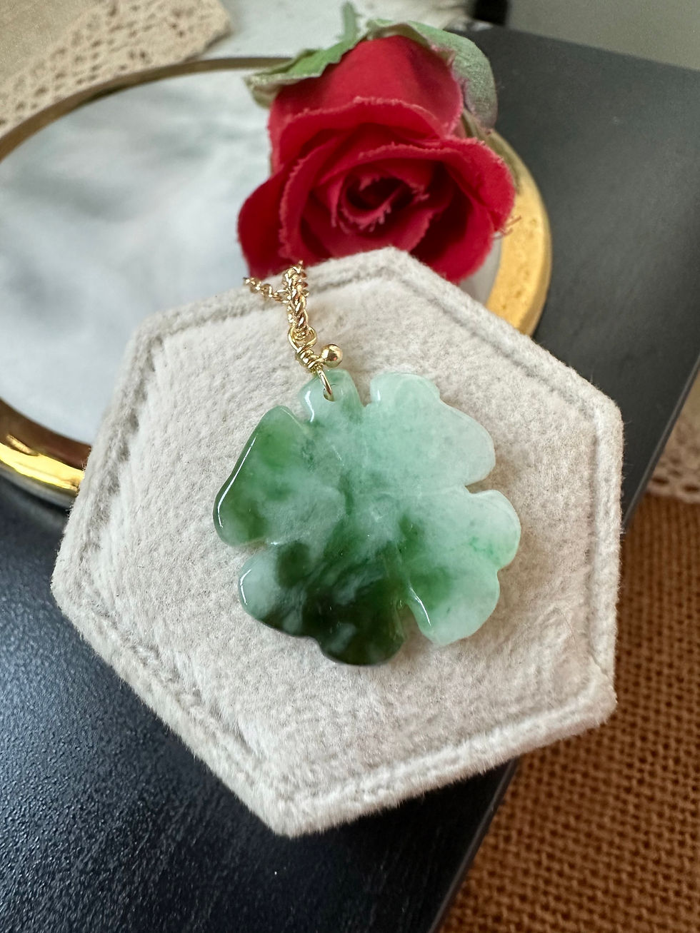 Thumbnail: Bluish Floral Green Type A Grade A Natural Jadeite Clover 14KGold Filled Pendant
