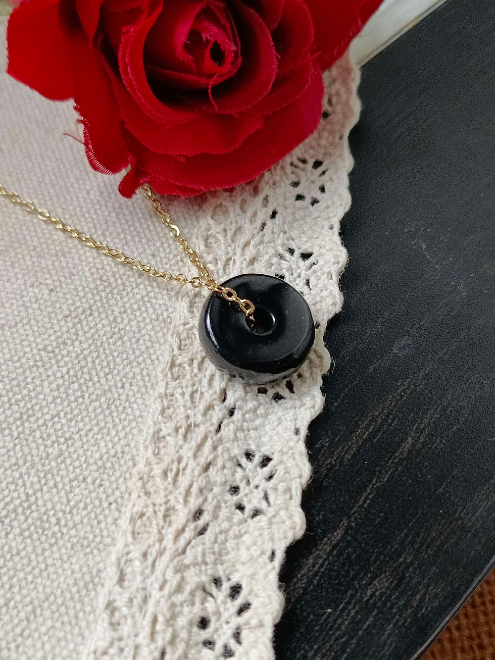 Thumbnail: 15.8MM Jet Black Type A Grade A Natural Jadeite Jade Fei Cui Donut Pendant 