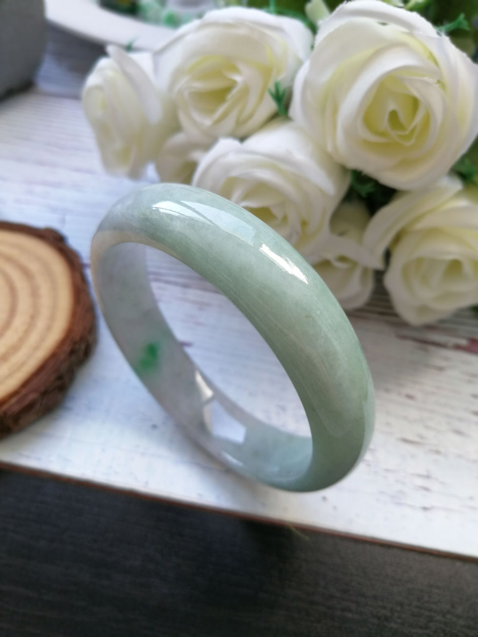 Thumbnail: 59.8mm Type A Grade A Natural Jadeite Jade Fei Cui Modern Round Bangle