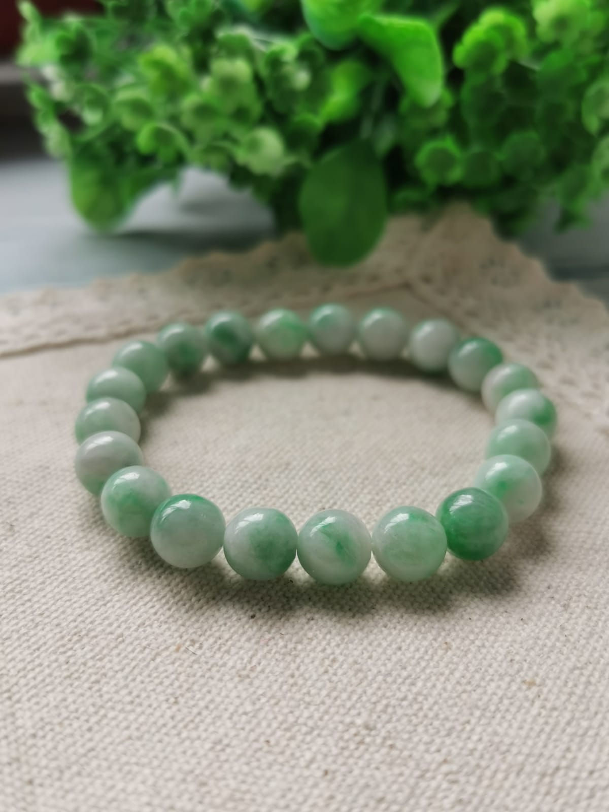 9MM Moss On Snow Type A Grade A Natural Jadeite Jade Fei Cui Beaded Bracelet