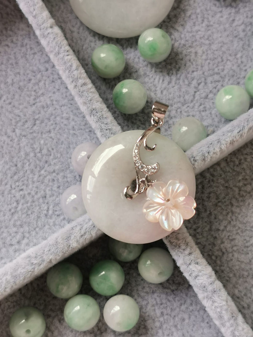 Light Pinkish And Light Green Type A Grade Jade Glamour Donut in 925 Silver Bail