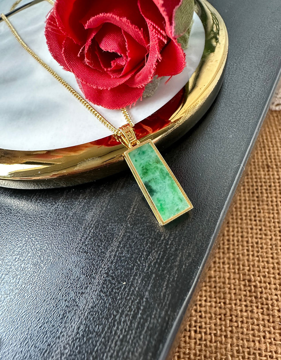 Thumbnail: Apple Green Vein Type A Grade A Natural Jadeite Plain Rectangle 18K Pendant 