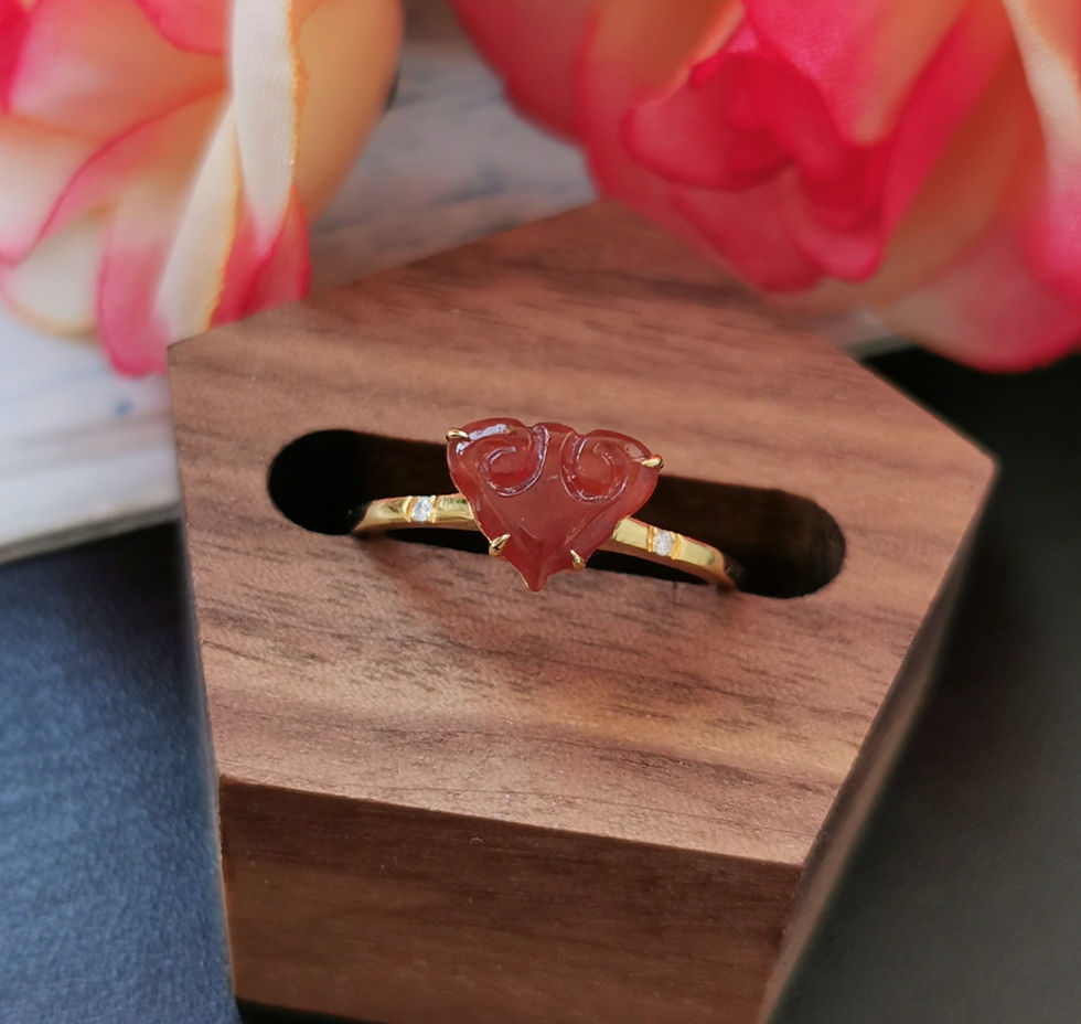 Icy Red Type A Grade A Natural Jadeite Fei Cui Ruyi 18K Gold And Diamonds Ring