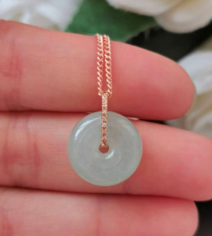 Thumbnail: CUSTOM MADE Fresh Apple Green Type A Natural Jadeite Jade Fei Cui Donut Pendant