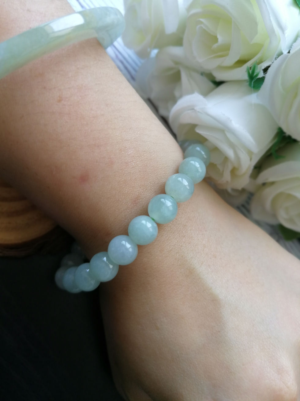 Thumbnail: 9.4mm Icy Light Green Type A Grade A Natural Jadeite Jade Beaded Bracelet