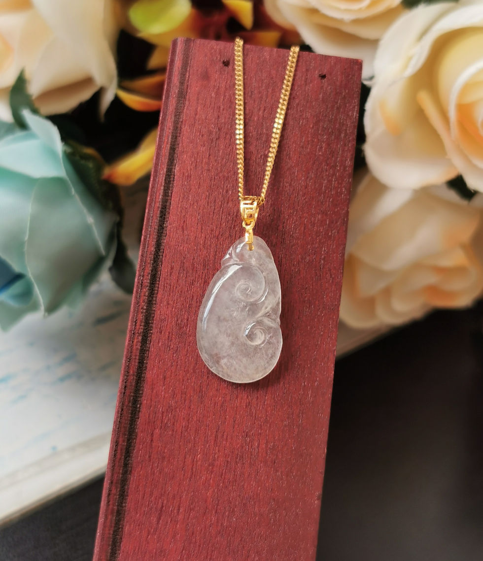 Ivy Highly Translucent Type A Grade A Natural Jadeite Ruyi Pendant In 18K Bail