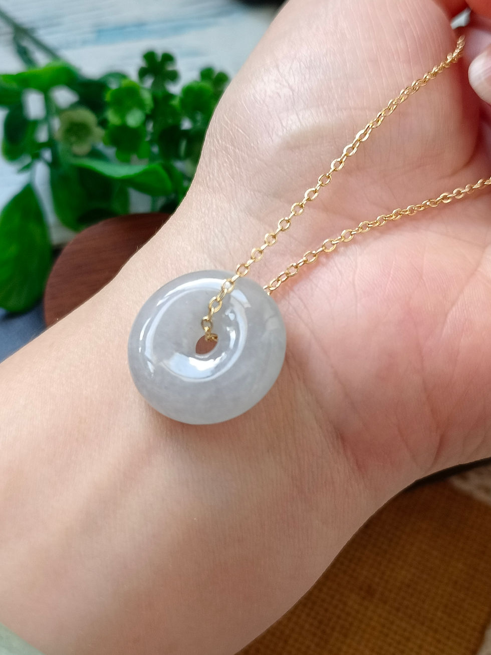 Thumbnail: 21.3MM Icy White Type A Grade A Natural Jadeite Jade Fei Cui Donut Pendant 