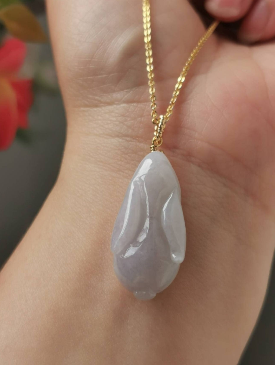 Thumbnail: Pink Type A Grade A Natural Jadeite Jade Fei Cui Rabbit In 14K Gold Filled 