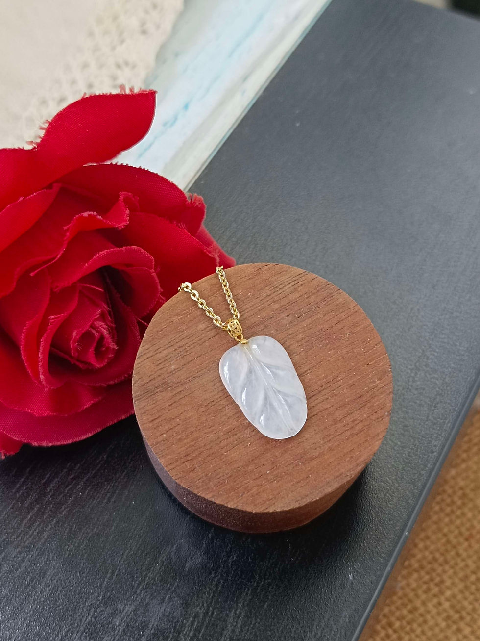 Thumbnail: Icy White Type A Grade A Natural Jadeite Jade Fei Cui Leaf 18K Gold Pendant 