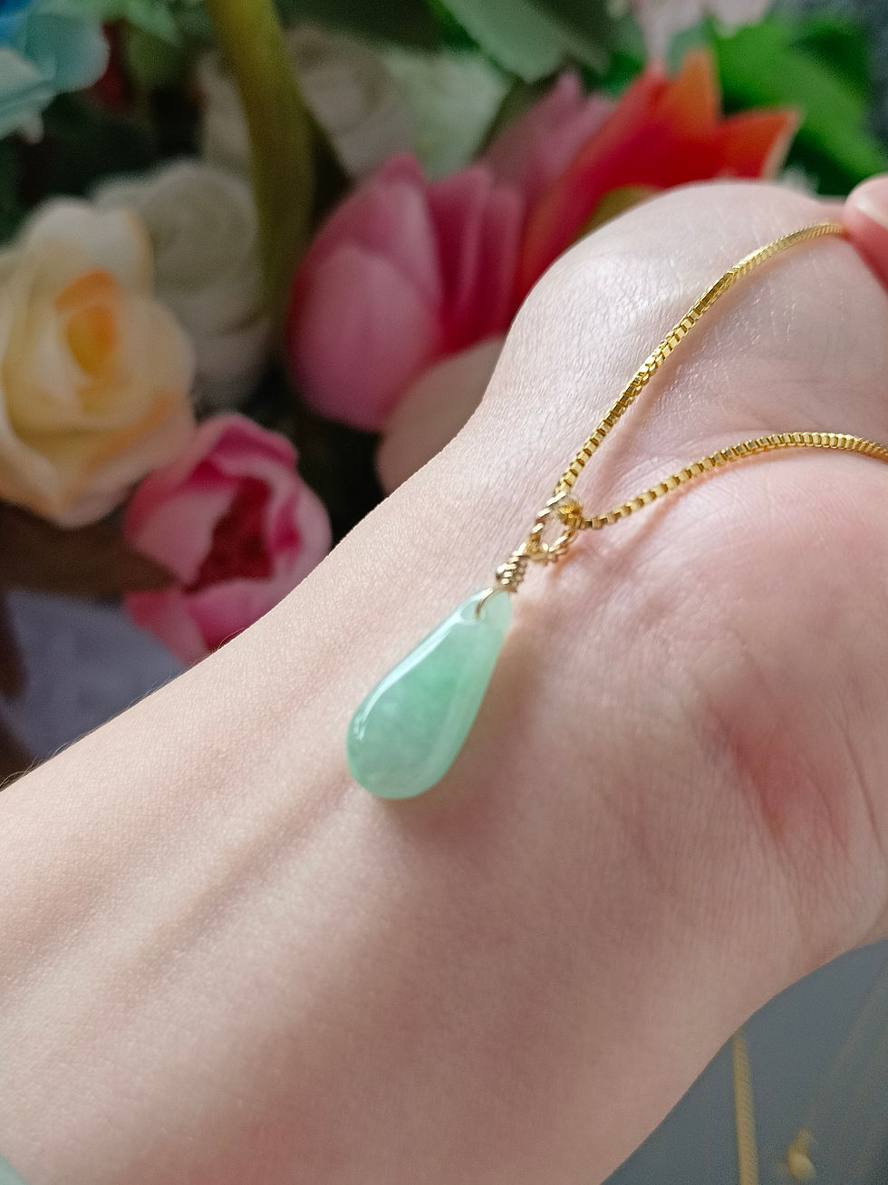 Thumbnail: Icy Light Apple Green Type A Natural Jadeite Water Droplet In 14K Gold Filled 