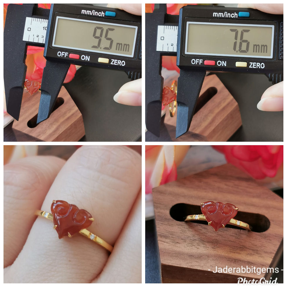 Thumbnail: Icy Red Type A Grade A Natural Jadeite Fei Cui Ruyi 18K Gold And Diamonds Ring