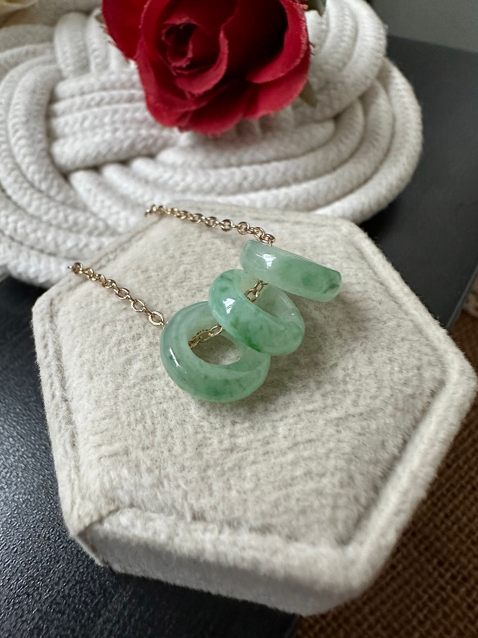 Thumbnail: Icy Floral Green Type A Grade A Natural Jadeite Jade Fei Cui Set Of 3 Donuts Pen