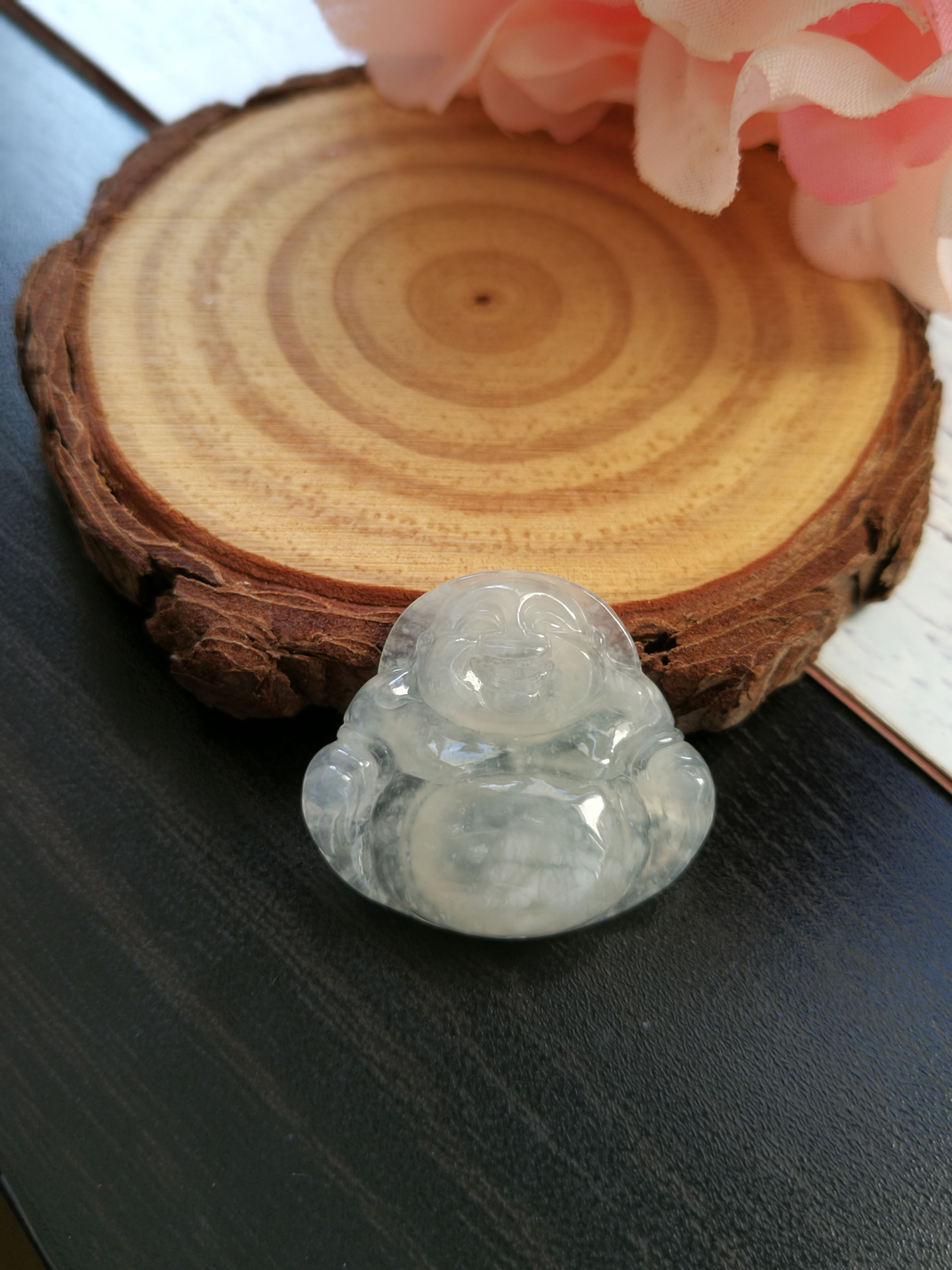 Icy Translucent Type A Grade A Natural Jadeite Jade Fei Cui Buddha Pendant
