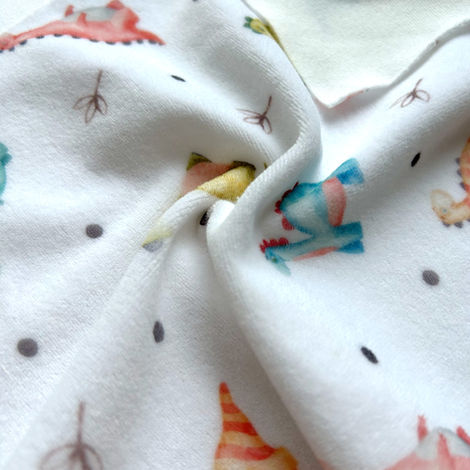 Printed Nicky Velour fabric, 80% cotton 20% Polyester blend. Customizable print options.