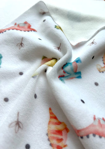 Printed Nicky Velour fabric, 80% cotton 20% Polyester blend. Customizable print options.
