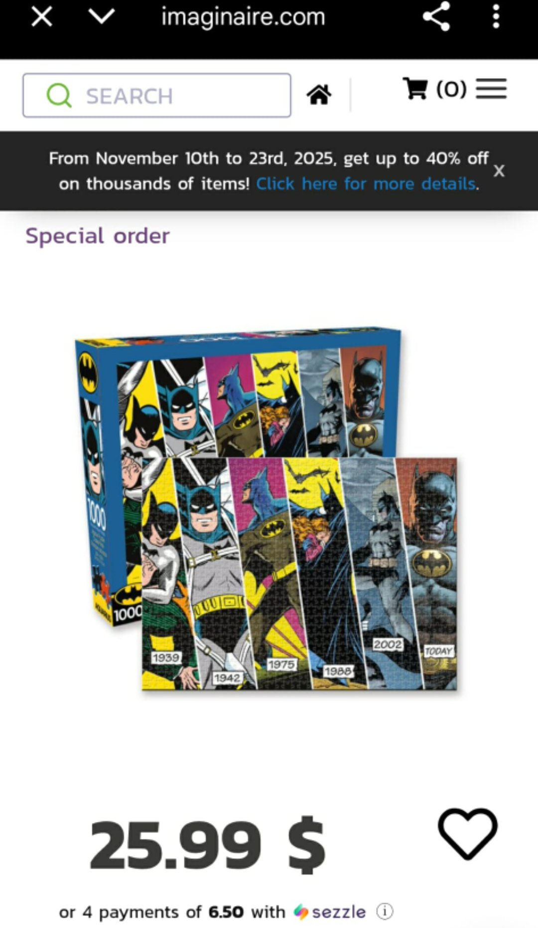 Casse-tête batman 1000 morceaux (neuf, encore emballé)