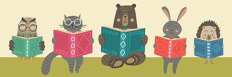Cute  creatures sitting reading books