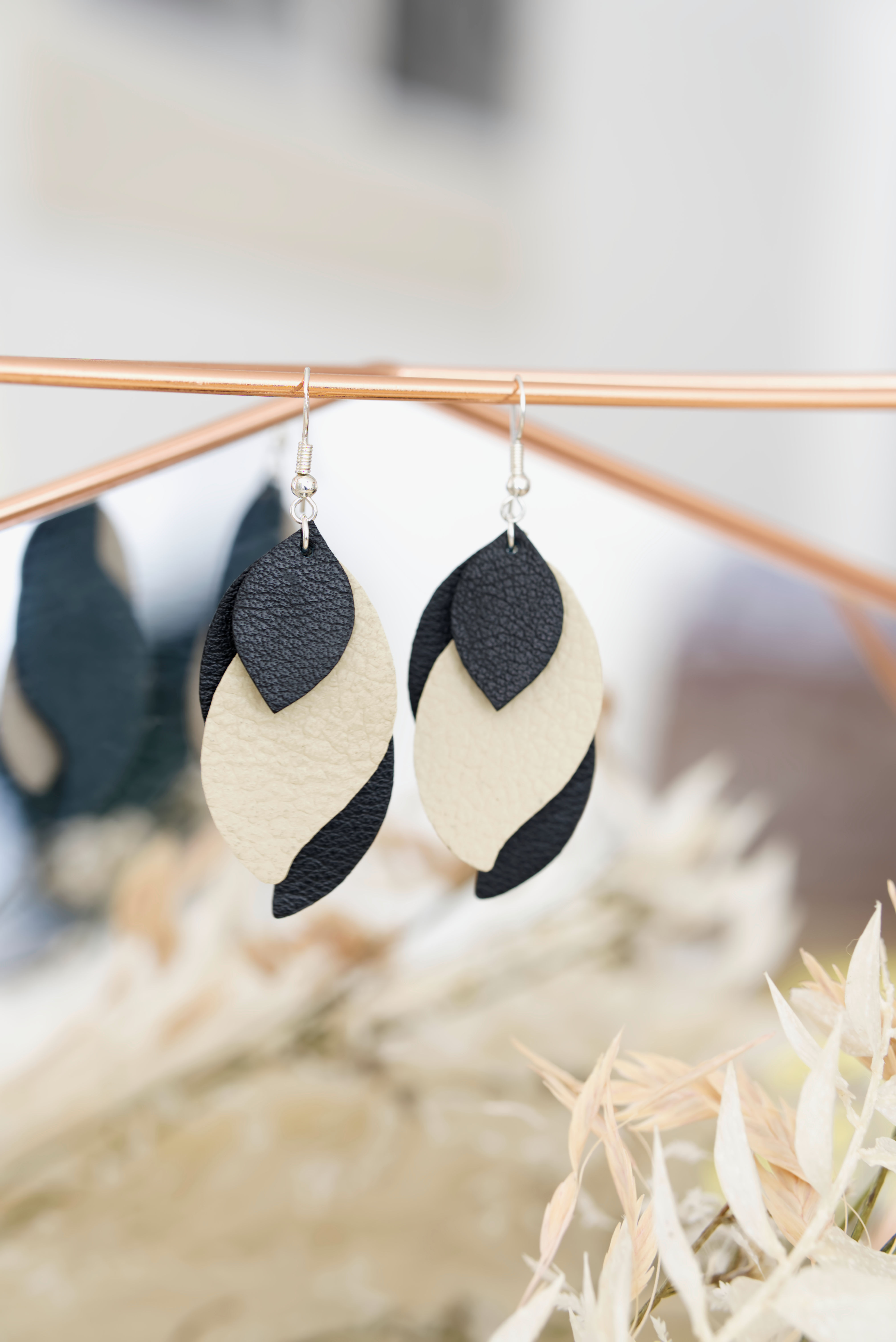 Ohrringe aus Vintage-Leder Yin-Yang